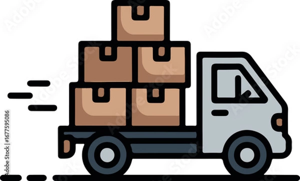 Obraz Hand truck carrying a box and toy truck on white background vector illustration