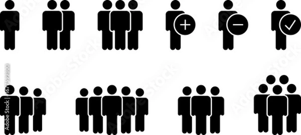Fototapeta Set of people icon representing group size. Team people. User profile symbol. Group of people or group of users collection. Persons symbol. Employee people. Team worker.