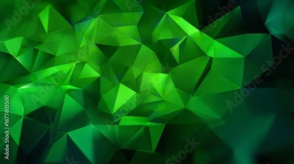 Fototapeta An emerald green low poly abstract background with geometric polygon shapes.