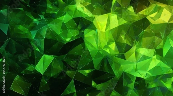 Fototapeta An emerald green low poly abstract background with geometric polygon shapes.