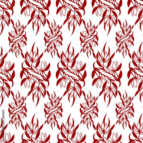 Fototapeta simple seamless pattern of red flowers on a white background, texture, design