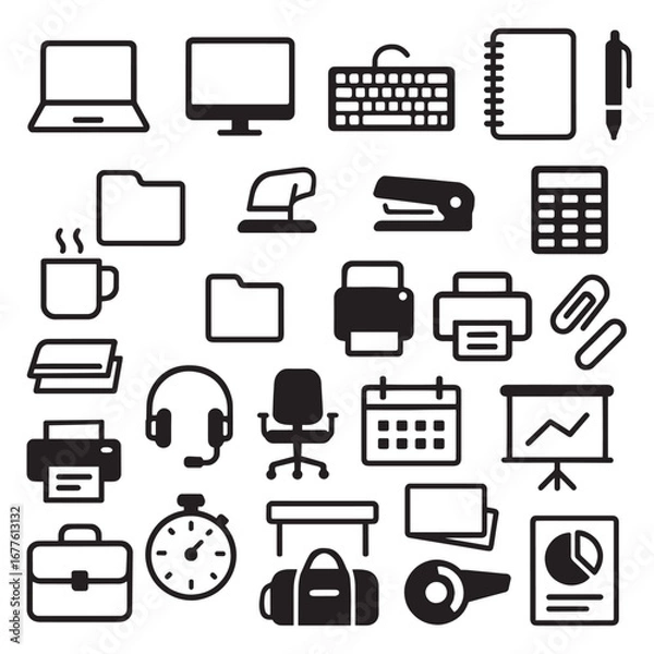Obraz Office and Work Tools Vector Icon Set