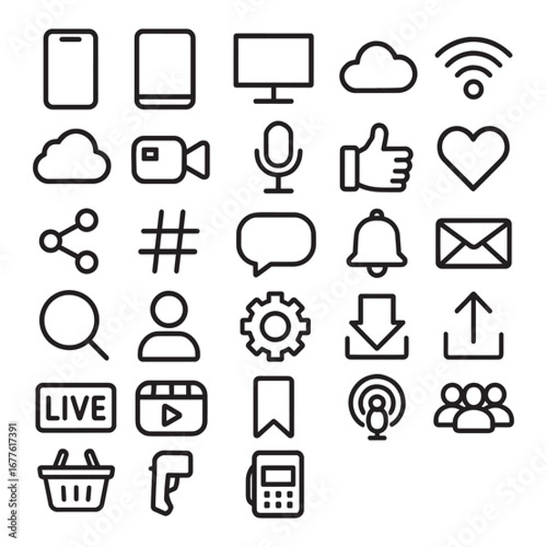 Obraz Digital and Social Media Vector Icon Set