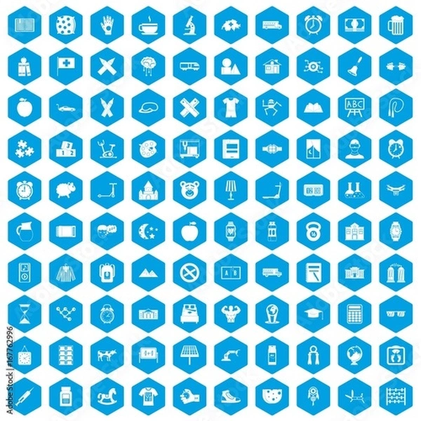Fototapeta 100 alarm clock icons set blue