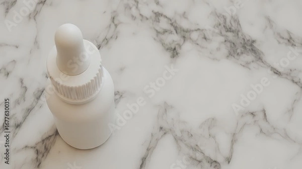 Obraz White Dropper Bottle on Marble Surface