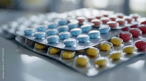 Obraz Colorful Blister Packs of Pills on Table