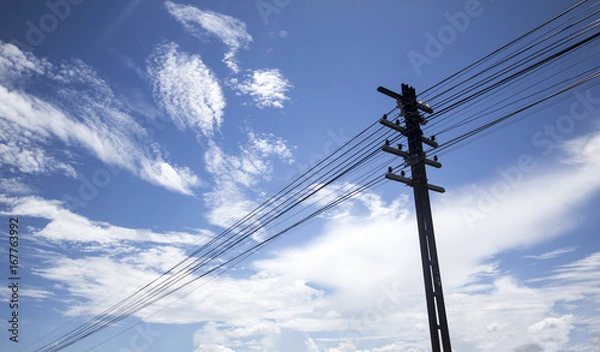 Fototapeta Electric pole , railway style , on a sunny day