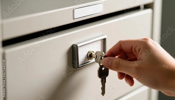 Obraz Unlocking a filing cabinet office photography professional close-up organization