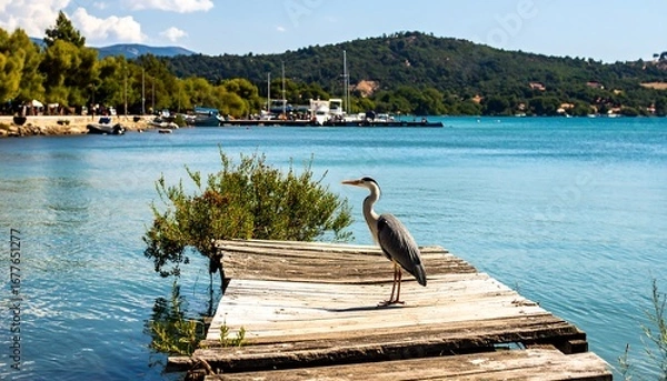 Obraz Heron on a dock by the water