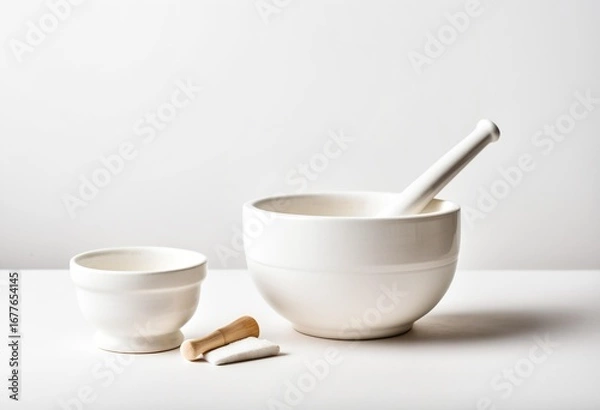 Fototapeta A mortar and pestle sitting on top of a table.