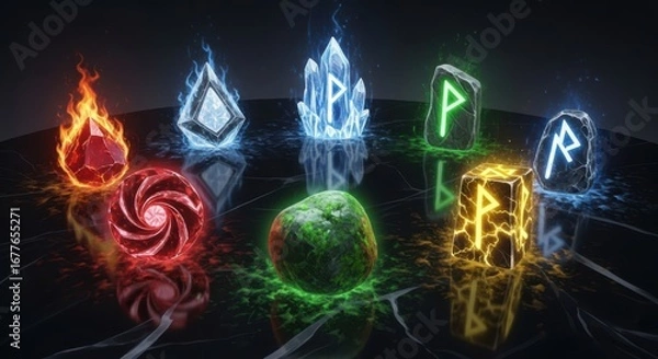 Fototapeta Magical fantasy artifacts representing epic team factions