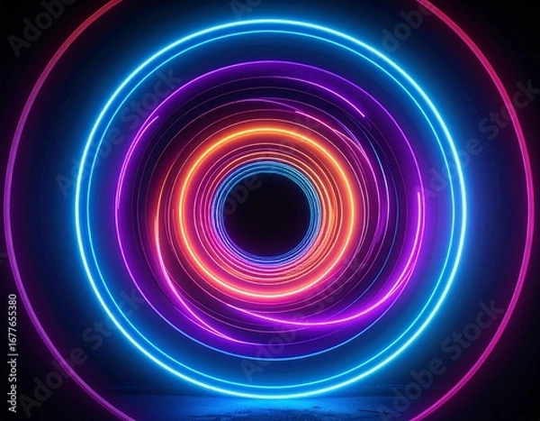 Obraz Vibrant neon rings create a mesmerizing tunnel of light and color