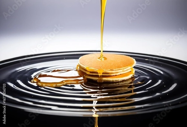 Fototapeta Three pancakes floating on top of a body of water.