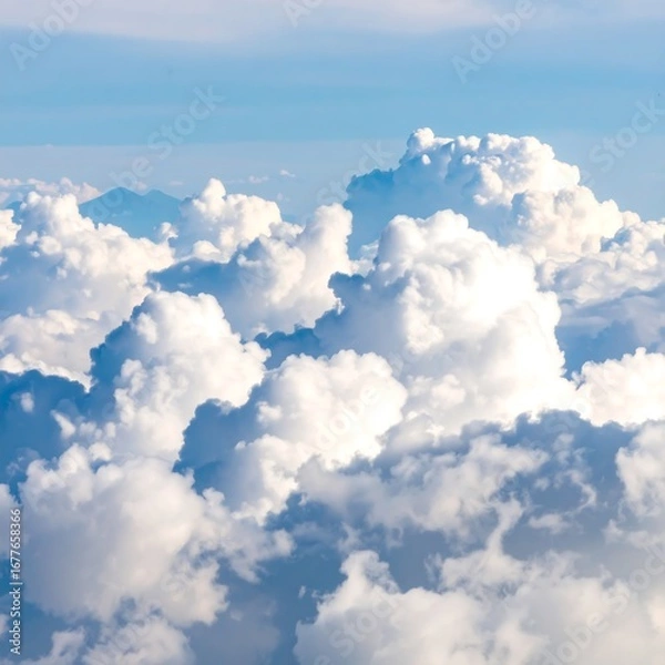 Obraz High-altitude view of fluffy white clouds against a clear blue sky