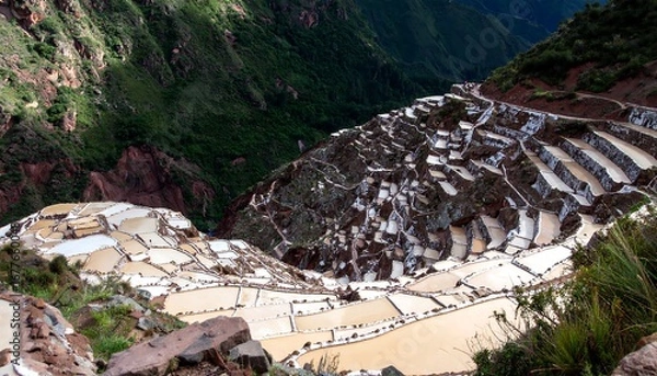 Obraz High-angle view of terraced salt flats