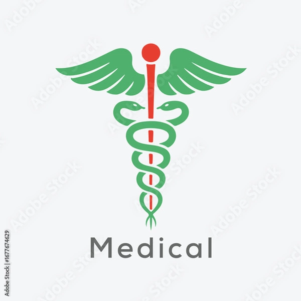 Obraz Caduceus medical symbol vector with editable stroke.	