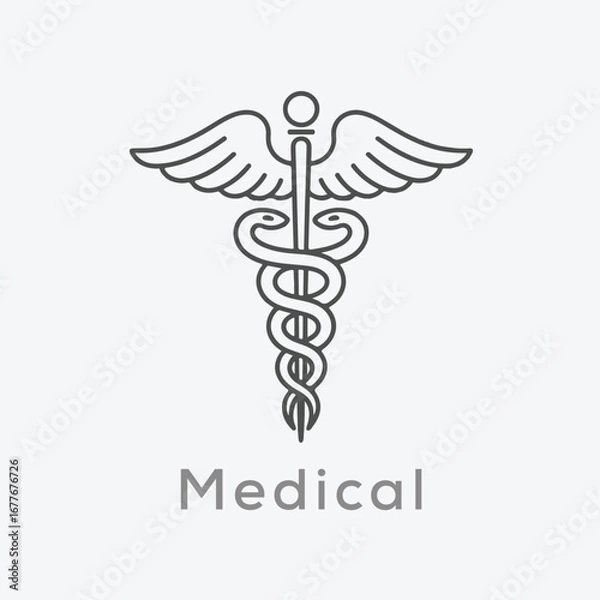 Obraz Caduceus medical symbol. Simple flat illustration on white background.