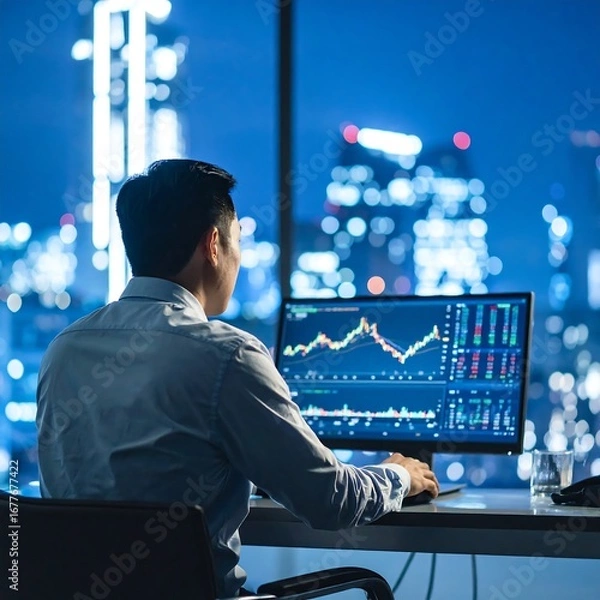 Obraz Businessman working late night