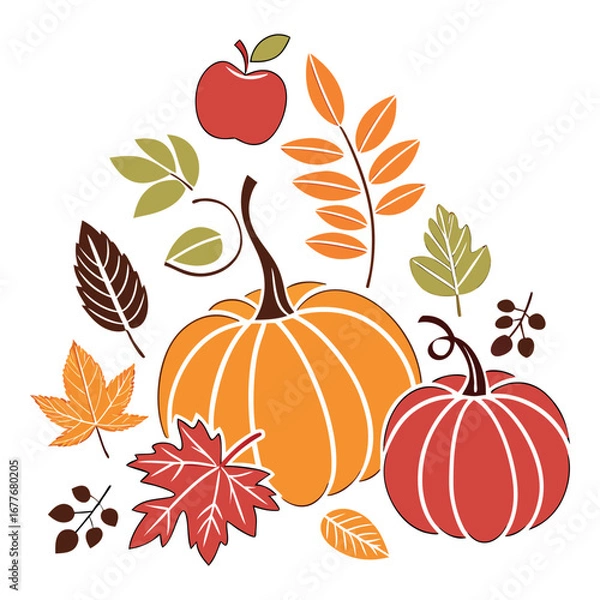 Obraz Autumn Harvest Silhouette Vector Set with Pumpkins – Fall Seasonal Vector