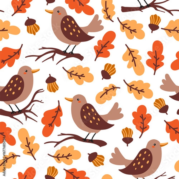 Obraz Autumn forest and birds background