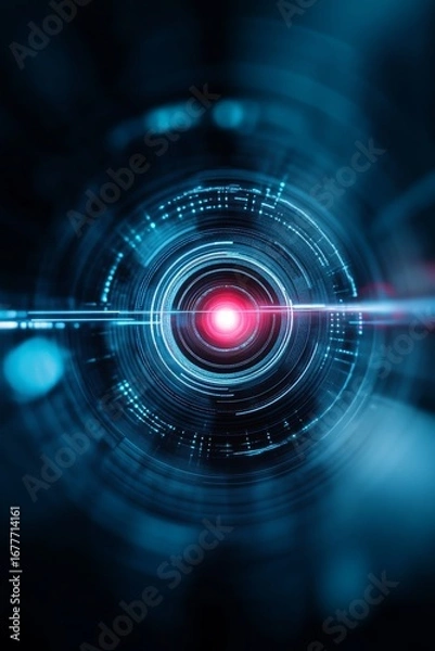 Fototapeta Futuristic Lens HUD with Data Rings and Red Core