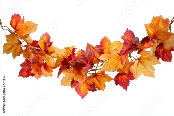 Fototapeta Colorful autumn leaves garland decoration perfect for creating a warm atmosphere during fall gatherings and celebrations