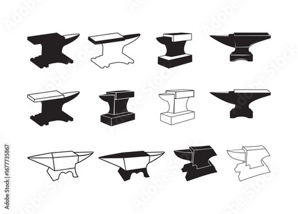 Fototapeta Anvil, Anvil vector bundle, Anvil clipart, Anvil silhouette.	