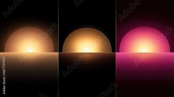 Fototapeta Symmetrical sunset/sunrise in three color variations