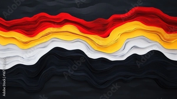 Fototapeta Abstract wavy layered design with vibrant red, yellow, white, and black colors
