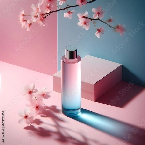 Obraz perfume bottle with rose with pink background