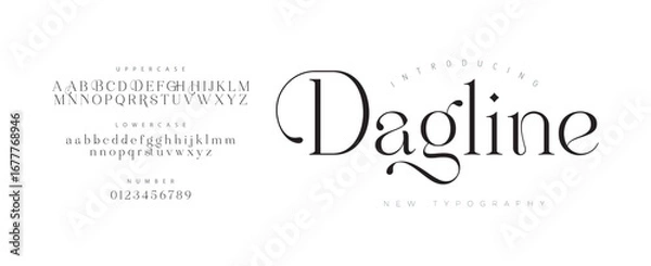 Obraz Dagline Elegant Font Uppercase Lowercase and Number. Classic Lettering Minimal Fashion Designs. Typography modern serif fonts regular decorative vintage concept. vector illustration

