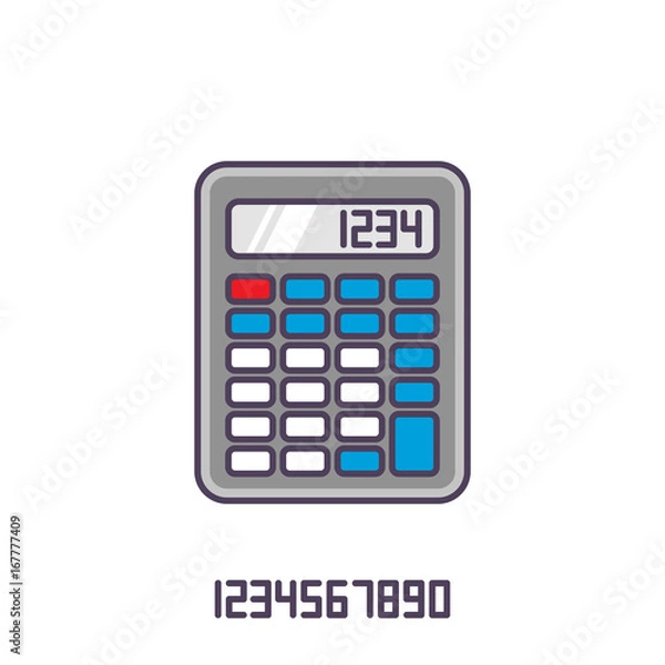 Fototapeta Colorful calculator icon. Vector illustration with outline in flat style.