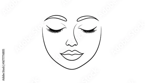 Fototapeta Elegant line art illustration of a serene female face, showcasing delicate features and a tranquil mood.