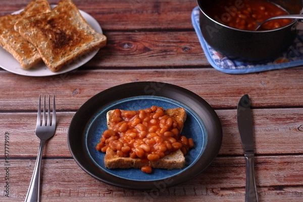 Obraz Baked Beans on Multi-grain toasted bread