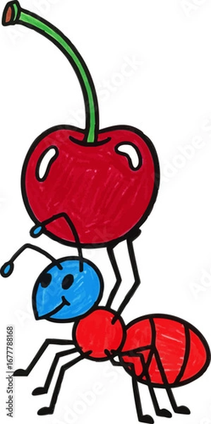 Obraz A Strong Ant Lifting a Cherry Weight