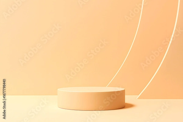 Fototapeta A minimalist podium scene with a soft beige circular platform placed on a matching beige background