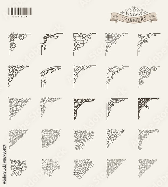 Obraz Unique retro corner for frames set. Vintage vector patterns for invitations and royal certificates