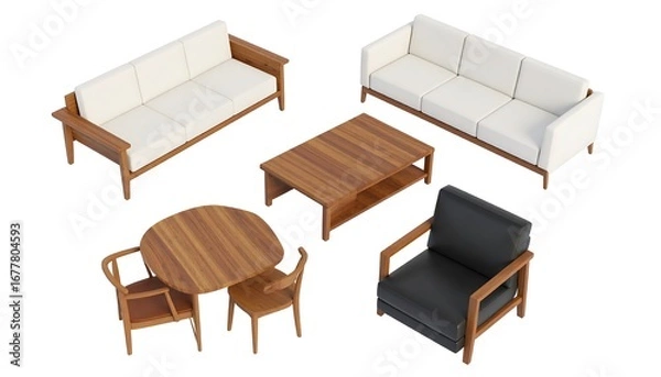 Fototapeta Modern furniture set, top-down view