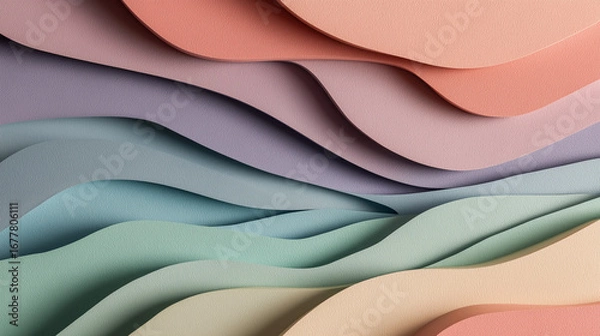 Fototapeta A layered pastel paper texture featuring gentle wave cutouts, creating a soft and artistic 3D effect.
