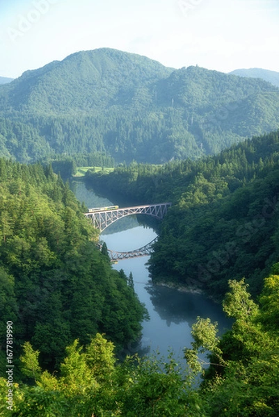 Fototapeta 新緑の只見川の朝

