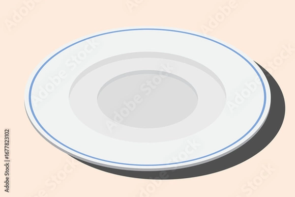 Fototapeta Isometric plate. Empty plate. Isometric cutlery. Isometric tableware. Vector illustration