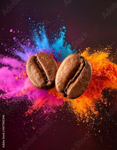 Obraz Coffee beans explode in vibrant color