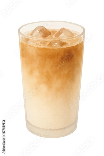 Fototapeta iced latte watercolor illustration PNG with transparent background and summer vibe