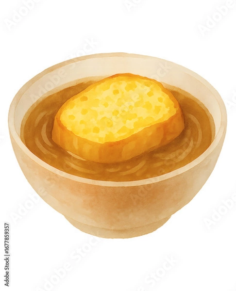 Fototapeta onion soup watercolor illustration PNG with transparent background and rustic feel