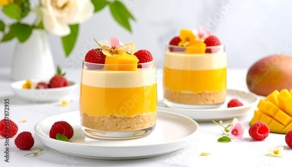Obraz Mango dessert in layered glasses