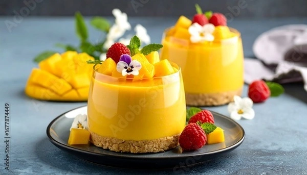 Obraz Mango dessert with raspberries