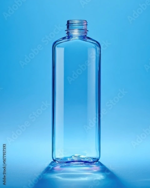 Fototapeta Clear Plastic Bottle on Solid Background with Soft Lighting and Elegant Reflection Effects