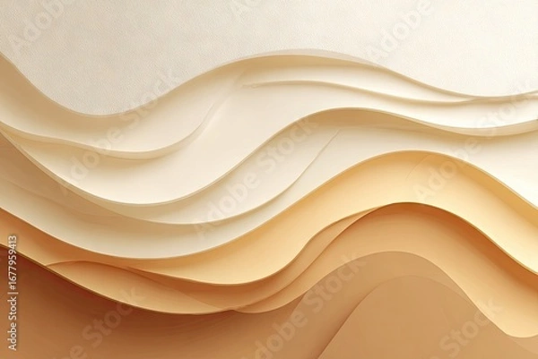 Fototapeta Abstract layered paper waves in beige and cream