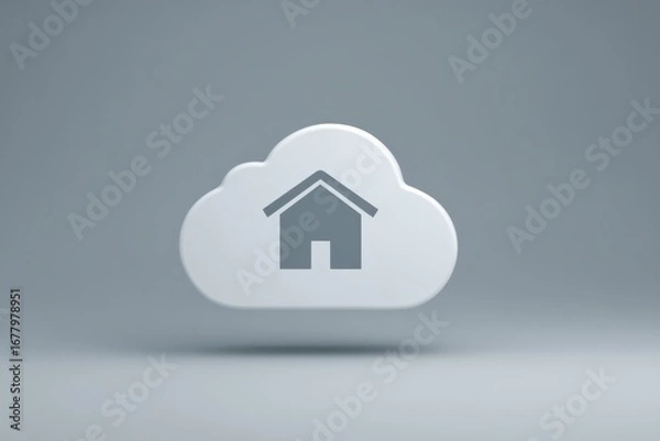 Fototapeta Cloud storage symbol with house icon representing home and technology integration in digital space