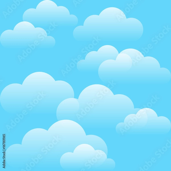 Fototapeta Blue sky and white clouds seamless pattern. Summer colors